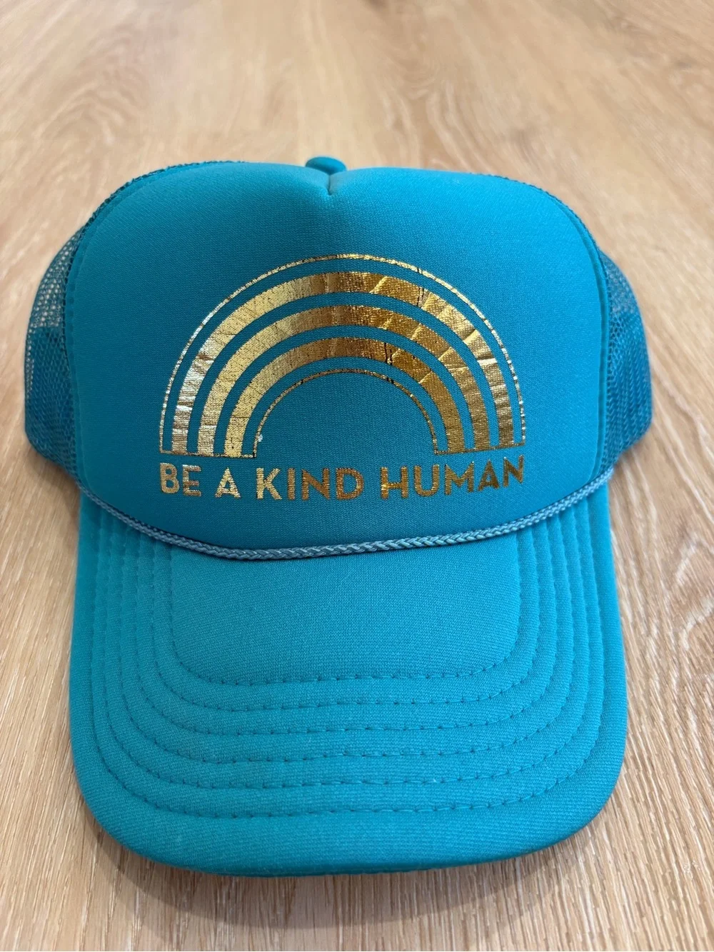 Never Give‎ Up Teal Mesh Trucker Hat Brand New